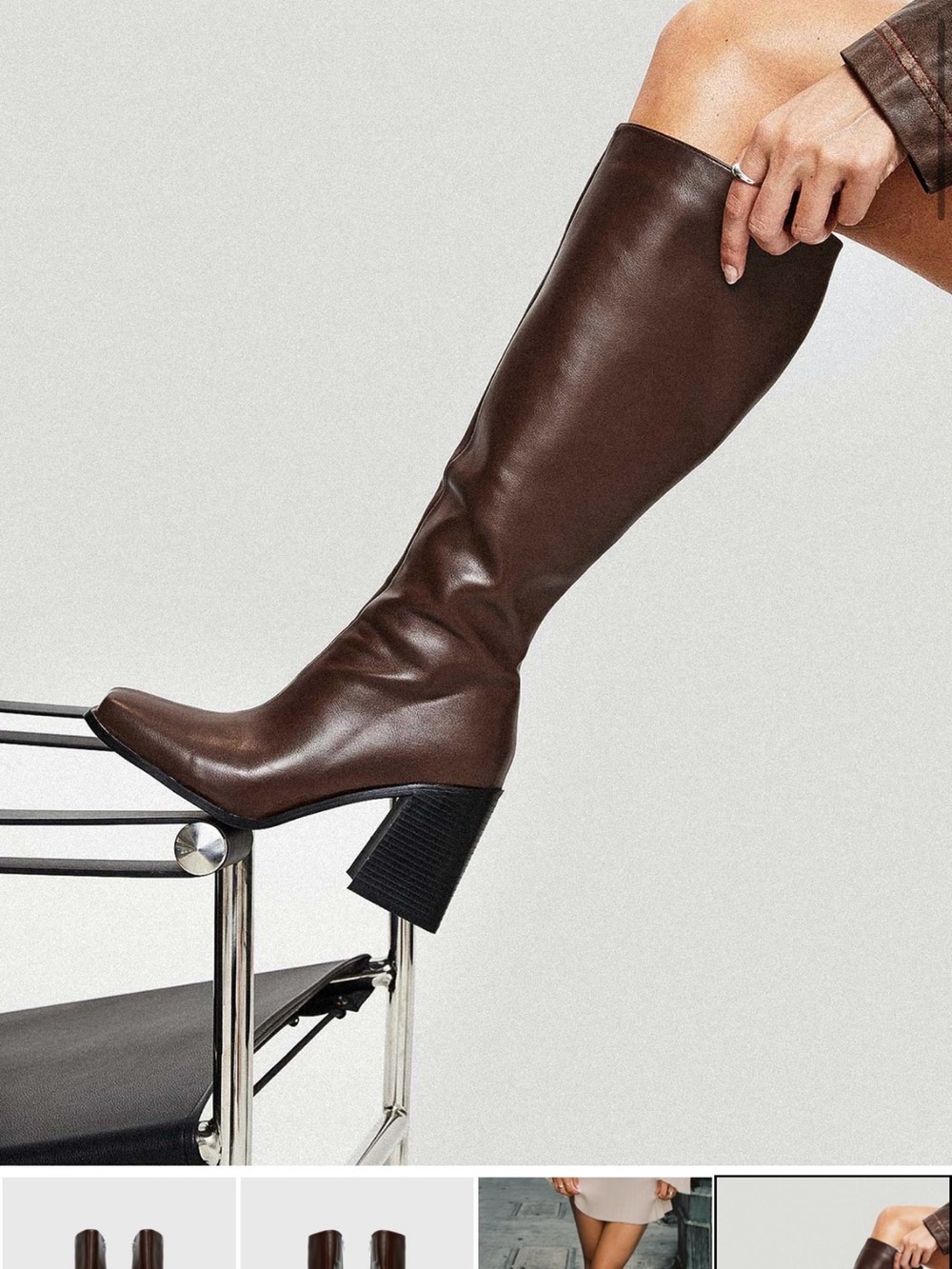 Women's Knee-High Brown Leather Block Heel Boots Princess Polly